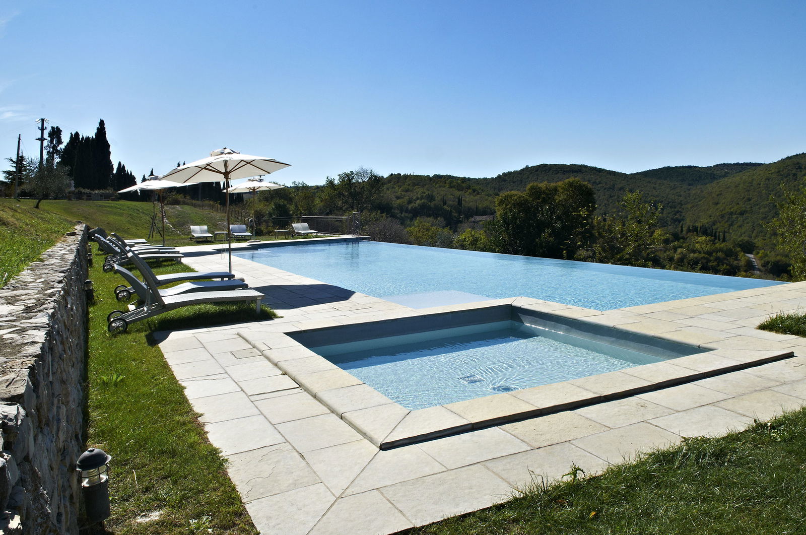 Poolside view for Borgo Pietrafitta near Castellina in Chianti